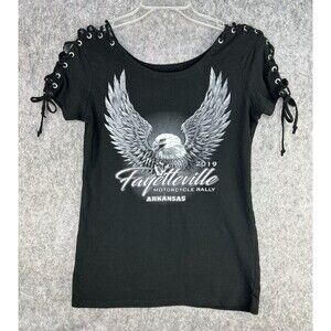 Vance Biker Wear Women's XL Black Top Eagle Drawstring Arkansas Motorcycle Rally